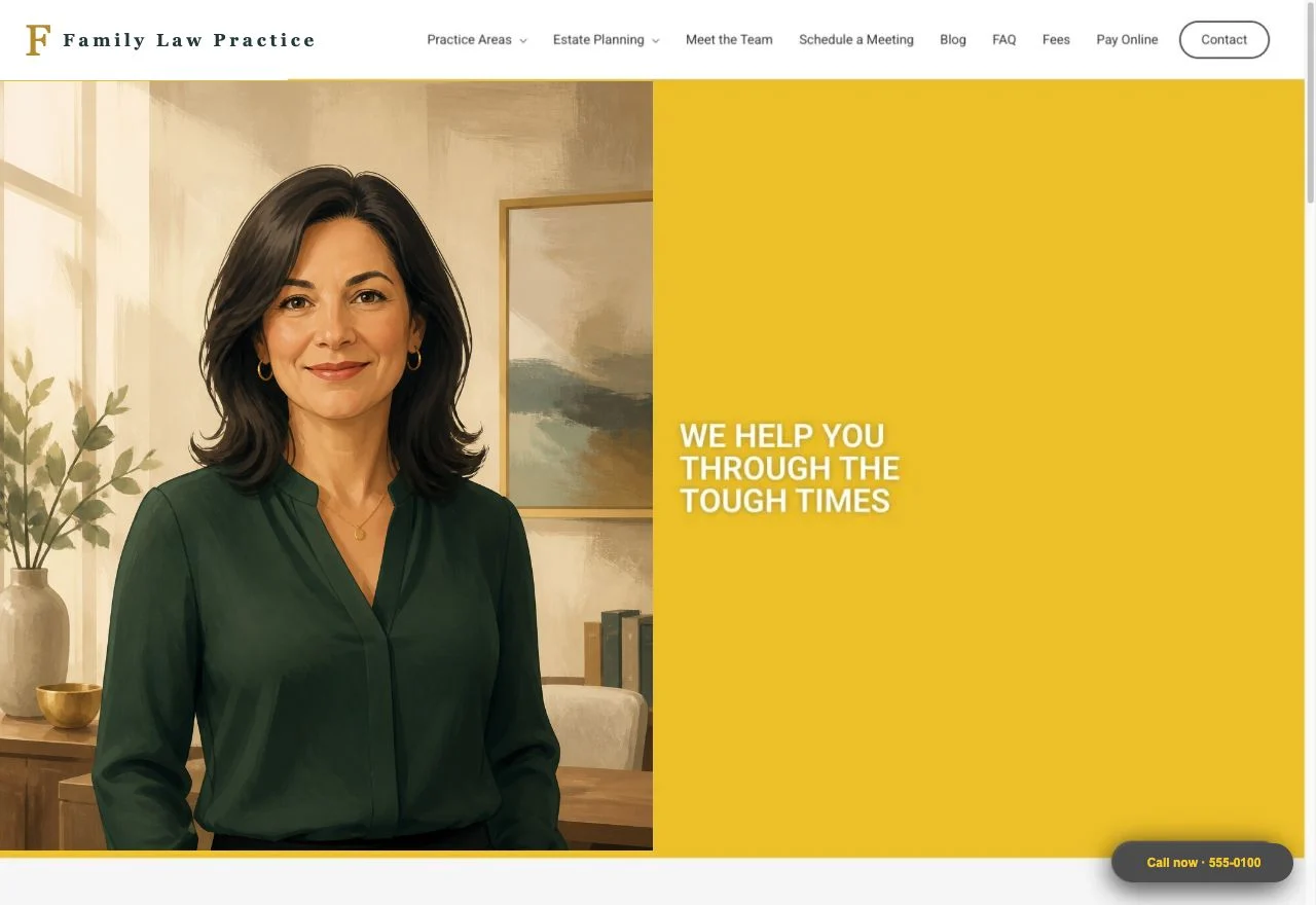 Anonymized recreation of the former family-law homepage built with Elementor